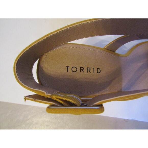 Torrid Sandals Mustard Brown Wrap Heel Cone Heel Faux Suede NWT Size 9W - Picture 6 of 8
